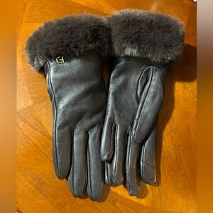 Cole Haan Brown leather with faux Fur-Trimmed Gloves-L NWOT $98 R